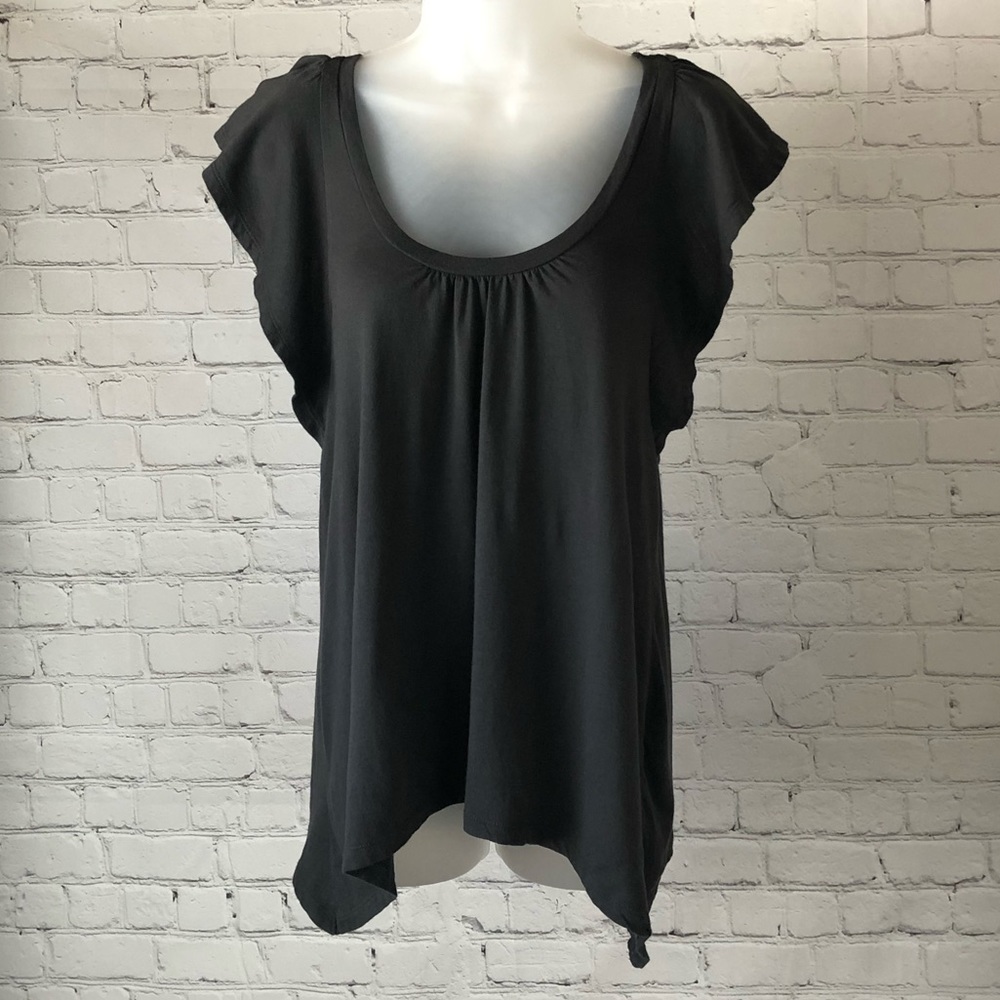 Women's American Eagle Outfitters gun metal gray blouse with shark bite hemline.